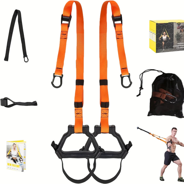 Bodyweight Resistance Training Straps, Complete Home Gym Fitness Trainer kit for Full-Body Workout, Included Door Anchor, Extens