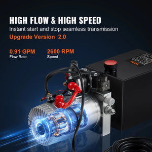 VEVOR Hydraulic Pump 8 Quart Hydraulic Power Unit Double Acting Dump Trailer Pump 3200 PSI Max Relief Pressure Car Lifting