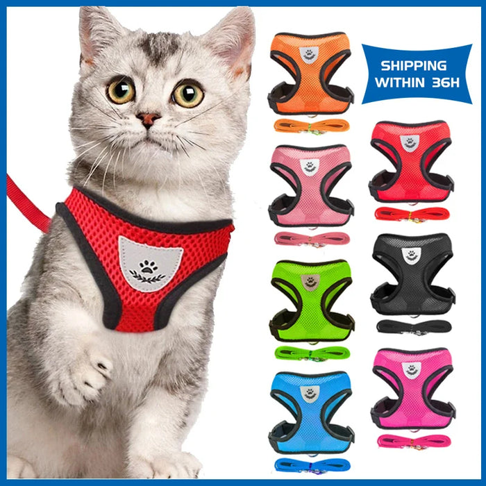 Breathable Cat Harness Leash Set Adjustable Puppy Cats Harness Vest Kitten Collar Necklace Small Dog Chest Strap Pet Accessories