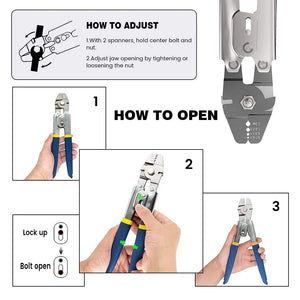 Wire Rope Crimping Pliers Aluminum Ferrules-Accommodates Cables up to 2.2mm for Loop Sleeves and Swaging Crimper Tool Kit Clamp