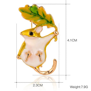 Cartoon New Mouse Lift Leaf Brooch Personality Everything Corsage Coat Coat Women Fashion Accessories Zodiac Brooch