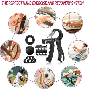 5-60Kg Adjustable Grip Strength Trainer with Finger Exerciser Hand Grip Strengthener for Muscle Building and Injury Recover