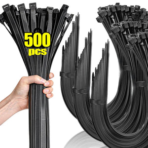 500/100Pcs Wholesale Plastic Nylon Cable Ties Self-locking Cord Straps Adjustable Cables Fastening Loop Home Office Wire Zip Tie