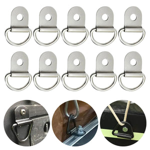 10PCs Black D Shape Pull Hook Tie Down Anchors Ring Iron Stainless Steel Cargo Tie Down Ring for Car Truck Trailers RV Boats