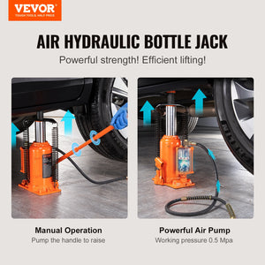 VEVOR Air Hydraulic Bottle Jack, 20 Ton/40000 LBS All Welded Bottle Jack, 265 - 500 mm Lifting Range, Manual Handle and Air Pump