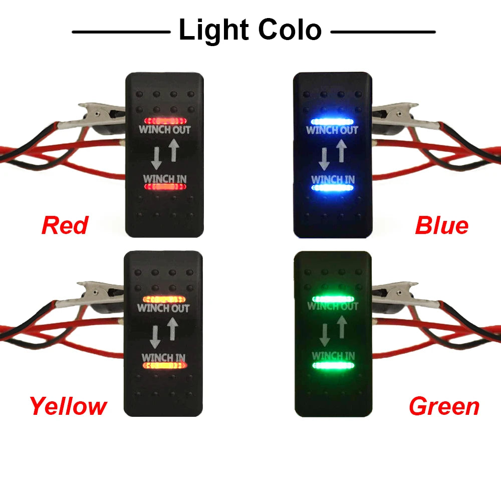 12V 20A 7-Pin Rocker Switch for Winch - Momentary LED Switch in Blue ...