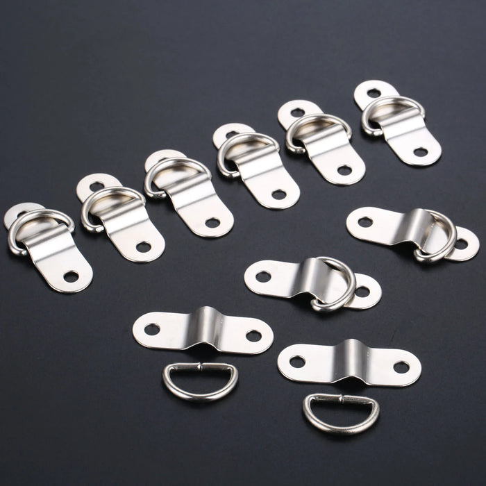 10Pcs Boat Trailers D Ring Durable Tie Down Hook Rope Cleat Load Anchor Metal Flat Seamless D Ring D Button Half Round Buckle