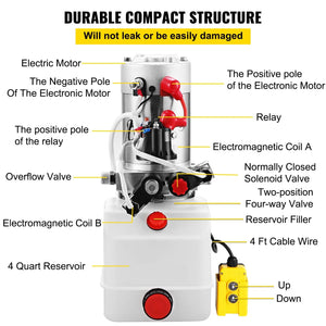 Hydraulic Pump Electric Hydraulic Pump 4 Quart Double Acting Plastic Reservoir For Dump Trailer Car Lift Auto Lift Vehicle