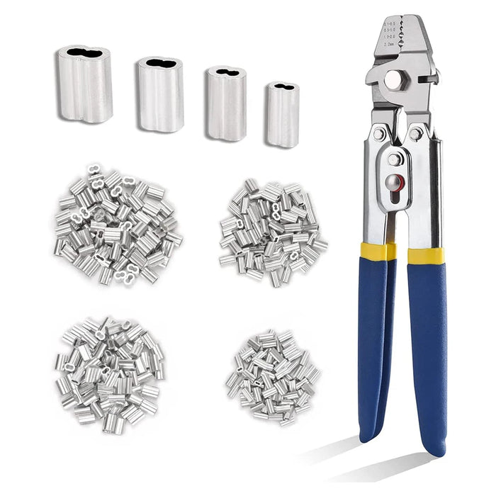 Wire Rope Crimping Pliers Aluminum Ferrules-Accommodates Cables up to 2.2mm for Loop Sleeves and Swaging Crimper Tool Kit Clamp