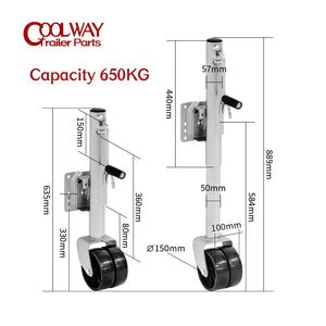 6 Inch Double Solid Wheel Sidewind Round Swivel Trailer Jack With Bolt On Capacity 650 KG Jockey Wheel Boat RV Parts Accessories