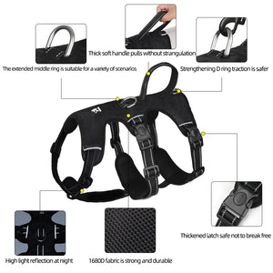 No Pull Large Dog Harness Vest Escape Proof Big Dog Harness with Handle Reflective Nylon Dog Walking Chest Straps Pet Supplies