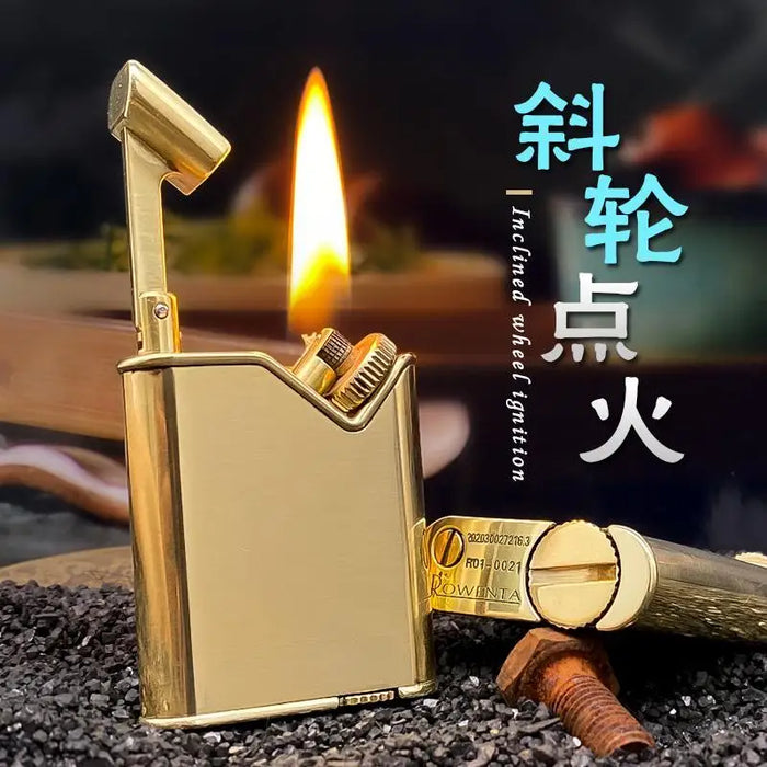 Kerosene Lighter Oblique Wheel Sideslip Arm Lift Creative Pure Copper Personality Abnormity Old-style Nostalgic  Collection