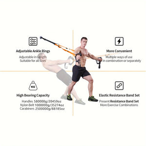 Bodyweight Resistance Training Straps, Complete Home Gym Fitness Trainer kit for Full-Body Workout, Included Door Anchor, Extens