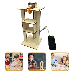 Teenager Wooden Elevator Function Principle Toys DIY Assembled Electric Lift Toys for Children Science Experiment Material Kits