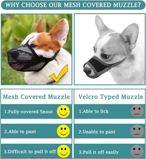 Dog Muzzle Soft Mesh Covered Muzzles for Small Medium Large Dogs Mask with Adjustable Straps Anti Biting Prevent Chewing Licking