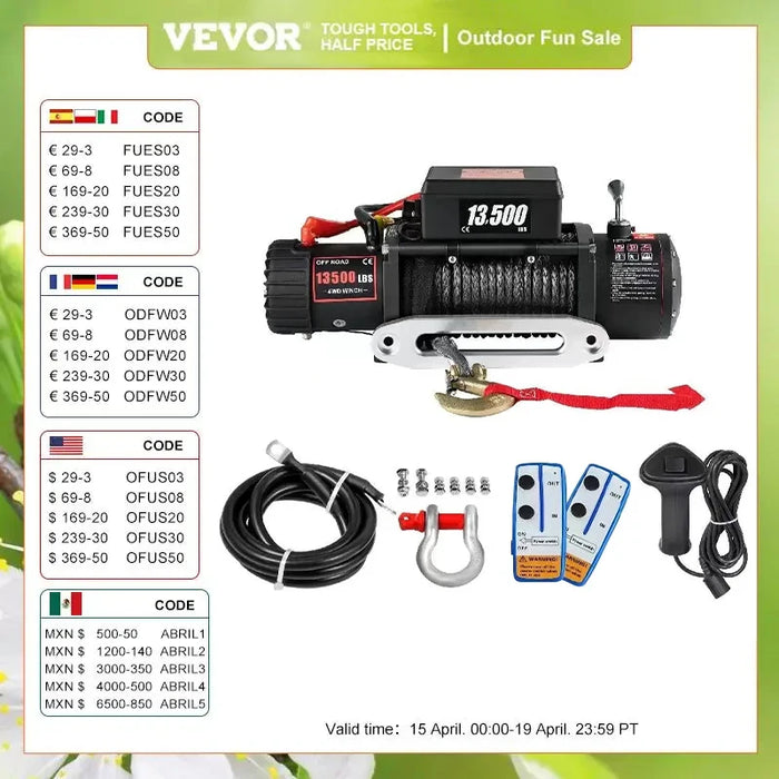 VEVOR Electric Winch 13500 LBS 12V Synthetic Tow Rope Winch 27M/92FT Lifting Hoist for 4X4 Car Trailer ATV Truck Off Road Boat