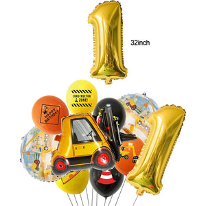 10pcs/set Carton Vehicle Balloon Excavator Forklift Crane Balloons for Boy's Construction Birthday Party Decoration Gifts Supply