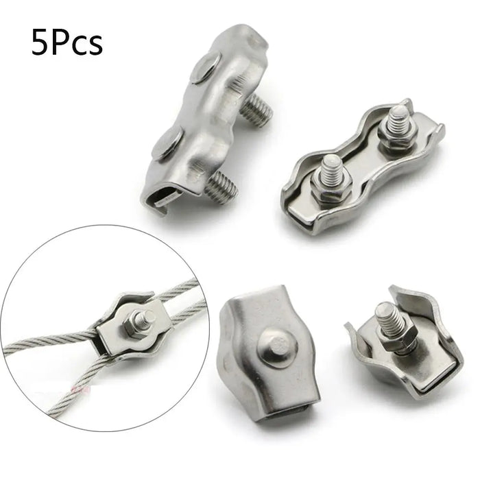 5Pcs M2-M5 Stainless Steel Simplex 1/2-Post Bolt Clip Wire Rope Cable Clamp Caliper Rope Simple Grip Thimbles Stainless Steel