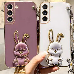 Crossbody Lanyard Rabbit luggage bracket Plating Case for Samsung Galaxy A15 A05 A05S 5G Cover