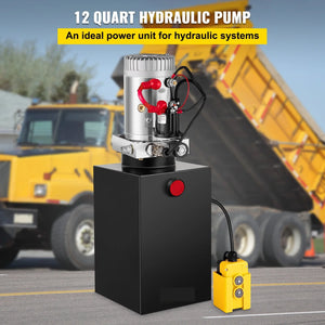 Hydraulic Pump 12 Quart  Single Acting 12LHydraulic Power Unit With Steel Reservoir For Dump Trailer Truck Car Lift Unit 12V DC