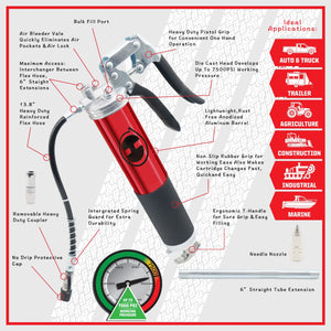 Heaqun 6000PSI Manual Grease Gun injector 400cc Aluminum head for Car Truck Forklift Excavator Bulldozer agricultural machinery