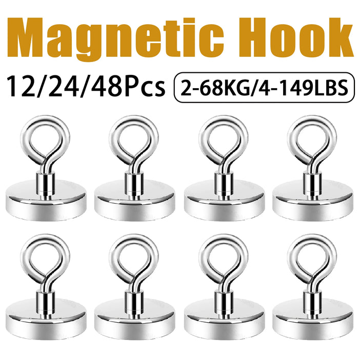 12-48Pcs Powerful Neodymium Magnet Hook Pull Strong Hoist Ring Magnets Hook with Countersunk Hole Magnet Hook for Kitchen/Garden