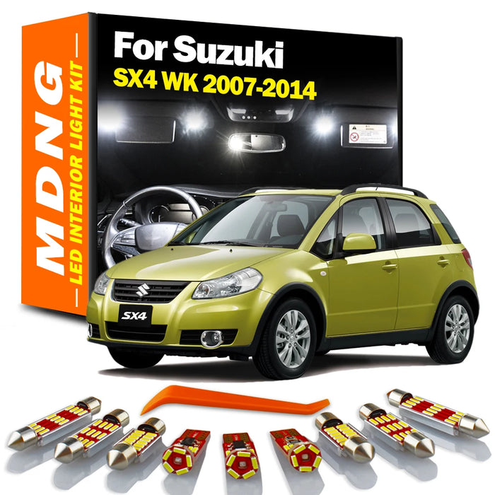 MDNG 9Pcs LED Interior Dome Map Reading Trunk License Plate Light Kit For Suzuki SX4 WK 2007-2012 2013 2014 Canbus Car Led Bulbs