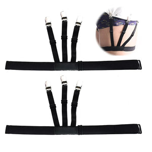 Men's Shirt Garters Adjustable Elastic Leg Suspenders Shirt Holders Straps Belt Crease-Resistance Non-slip Locking Clamps Black