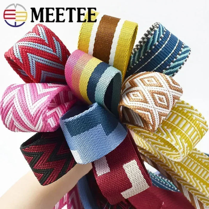 2Meters 38mm Jacquard Webbing Tapes for Bag Strap Ethnic Ribbon Luggage Decor Sewing Bias Band DIY Belt Shoes Accessories