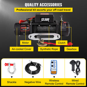 VEVOR Electric Winch 13500 LBS 12V Synthetic Tow Rope Winch 27M/92FT Lifting Hoist for 4X4 Car Trailer ATV Truck Off Road Boat