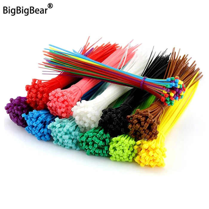 100pcs Self Locking Nylon Cable Ties 100/150/200mm Plastic Zip Wire Binding Wrap Straps DIY Cable Fasten Organiser Multicolour