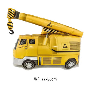 5pcs Construction Themed Balloon Carton Vehicle Balloon Excavator Forklift Crane Balloons for Boy's Construction Birthday Party