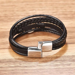 New Fashion Lift Tree Charm Leather Bracelets Men Stainless Steel Magnet Clasp Hand Bracelet Homme Men's Gifts