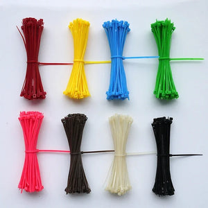 100pcs Self Locking Nylon Cable Ties 100/150/200mm Plastic Zip Wire Binding Wrap Straps DIY Cable Fasten Organiser Multicolour