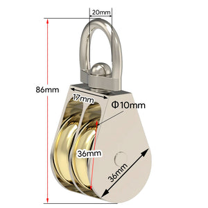 43/58/86mm Single/Double Wheels Metal Sheave  Zinc Alloy Pulley Crown Block and Tackle Lifting Wheel Mini Double Pulley for DIY