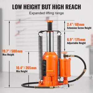 VEVOR Air Hydraulic Bottle Jack, 20 Ton/40000 LBS All Welded Bottle Jack, 265 - 500 mm Lifting Range, Manual Handle and Air Pump