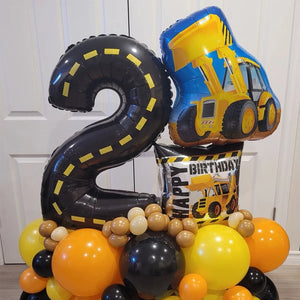 5pcs Construction Party Balloon 32'' Forklift Excavator Truck Balloon 1-9 Digital Foil Balloon Boy Construction Birthday Decors