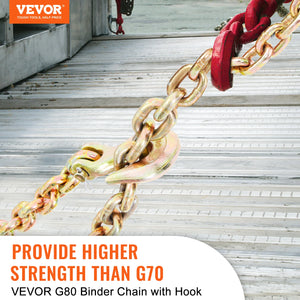 VEVOR Transport Binder Chain, 4900/7100 lbs Working Load Limit, 3/8'' x 20' 5/16'' x 20' G80 Tow Chain Tie Down with Grab Hooks