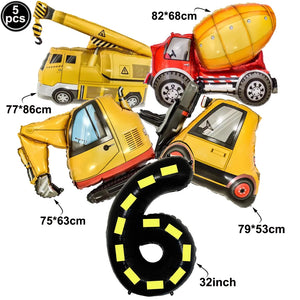 5pcs Construction Party Balloon 32'' Forklift Excavator Truck Balloon 1-9 Digital Foil Balloon Boy Construction Birthday Decors