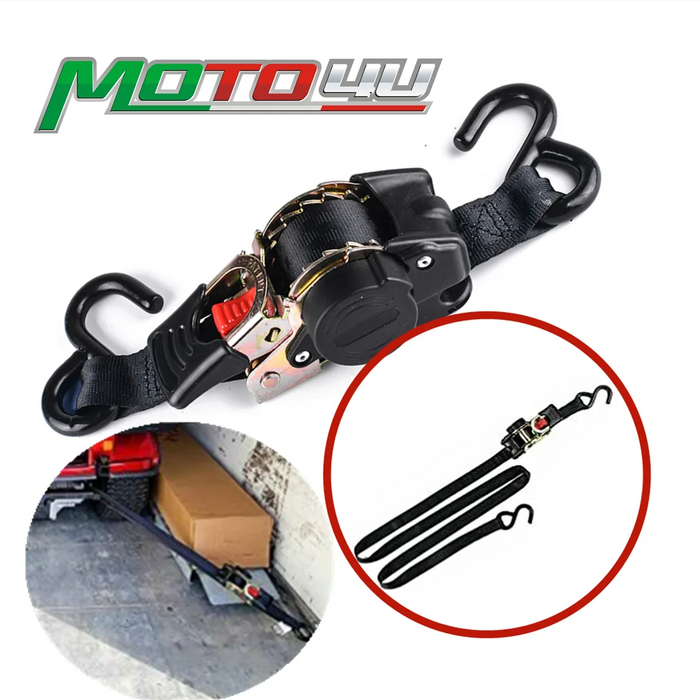 Quick Easy Auto Retract Strap Transom Tie Downs 2 Hooks Retractable Compact Cargo Strap Tiedowns Motorcycle Trailer Aids