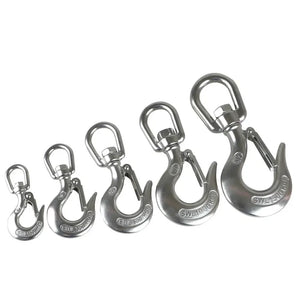 Marine 304 Stainless Steel Lifting Chain Hoist Eye Swivel Rotatable Cargo Hook Shackle Swivel Snap Hook Load 0.15-1.5T HeavyDuty