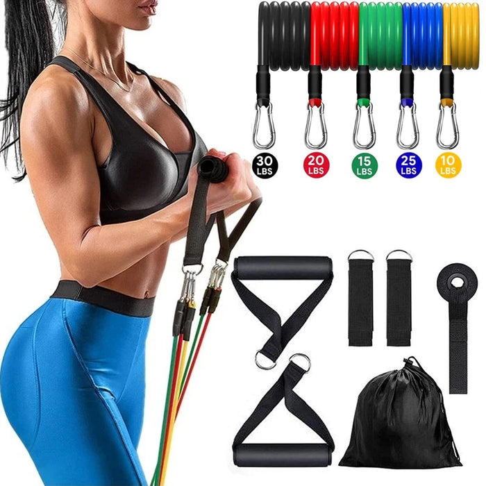 Resistance Elastic Bands Exercise Strength Training Fitness Bands with Door Anchor Handles Legs Ankle Straps for Home Workouts