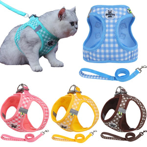 Pet Reflective Harness Leash Set Dog Breathable Chest Straps for Small Dogs Cats Harness Collar Puppy Walking Outdoor Supplies