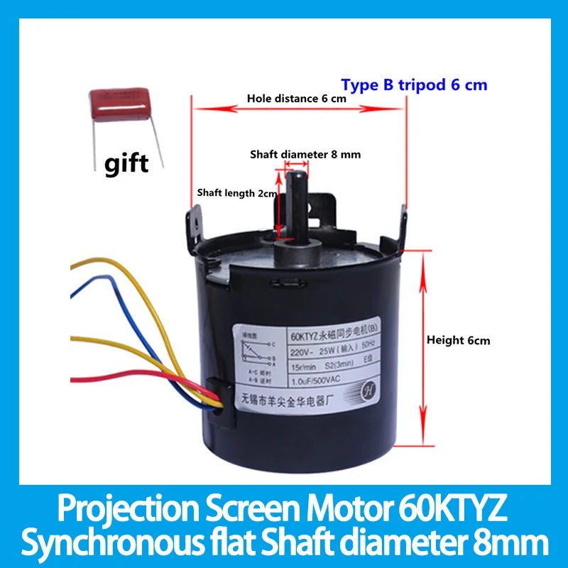 220V 25W Projection Screen Motor – 60KTYZ Synchronous Flat Motor for ...