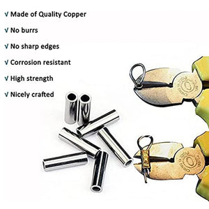 FTK 100Pcs Single Barrel Crimp Sleeves Copper Tube Fishing Line Crimping Loop Sleeves Cable Ferrule Wire Rope Connector Rigging