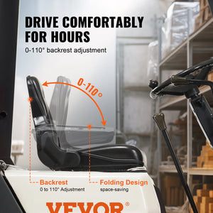 VEVOR Universal Forklift Seat Fold Down Tractor Seat with Adjustable Angle Back and Micro Switch Comfortable Forklift Seat