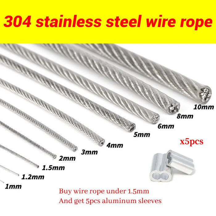 5/10 Meter Steel wire rope with PVC Coated Flexible Soft Transparent Cable Lighting Curtain Cord Suspension ropes 1/2/3/4/5/6mm