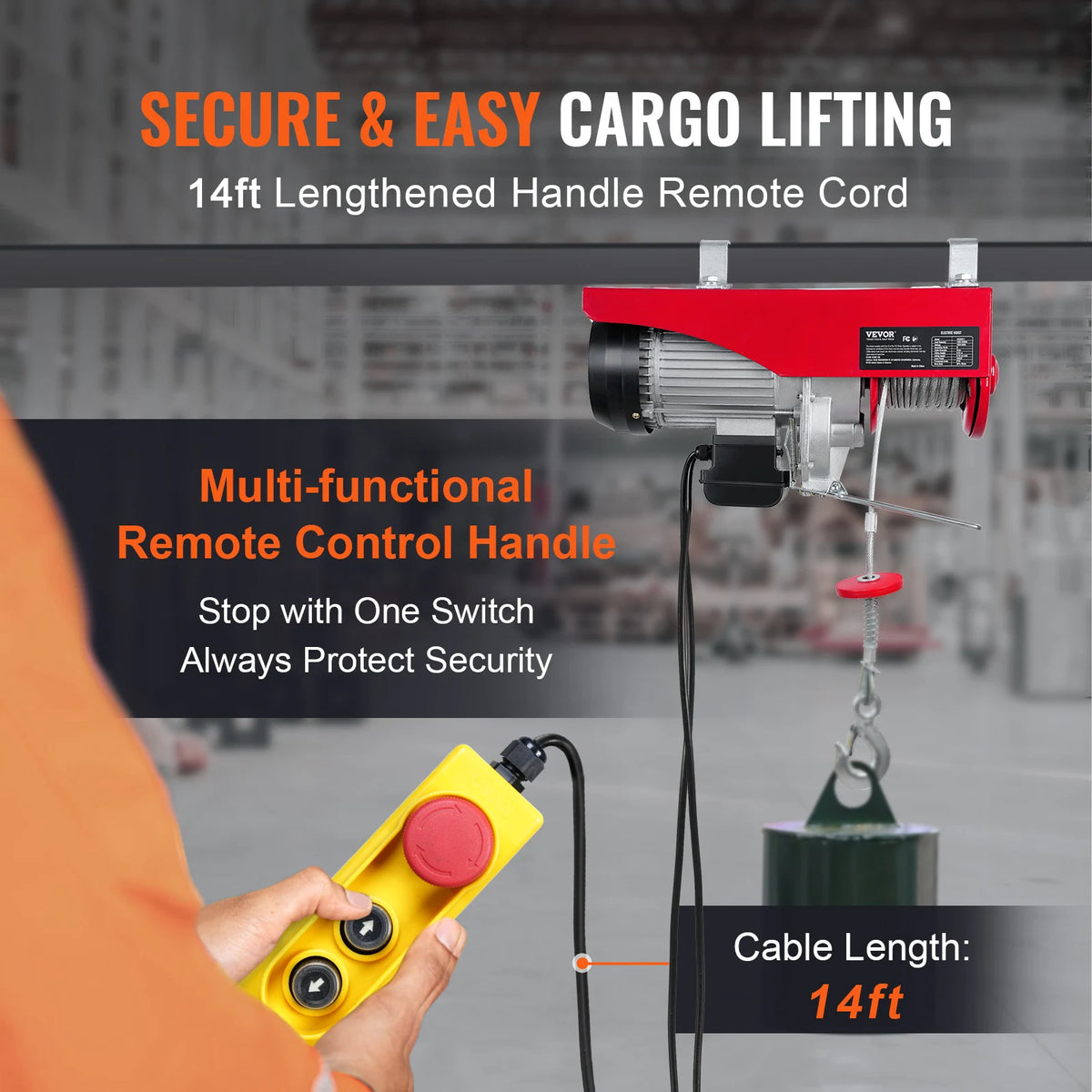 VEVOR 200-800kg Electric Hoist | Wired/Wireless Remote Control Lifting ...