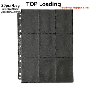 20Pack 360Pockets Black Trading Card Album Sheets Double Sided 3Ring Binder Top Loading Page Protector for MTG/PKM Baseball Card