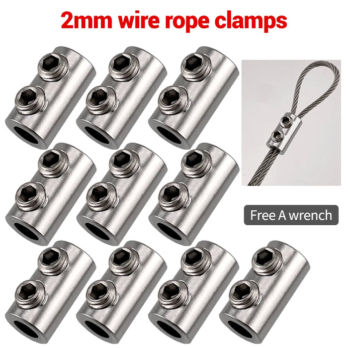 10PCS For 1.5/2mm Steel Wire Cable Clamp Double Hole Metal Copper Clips Stainless Steel Rope Sling Tools Fastening Accessories